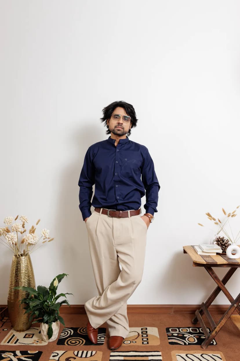 Midnight Navy Mandarin Collar Shirt