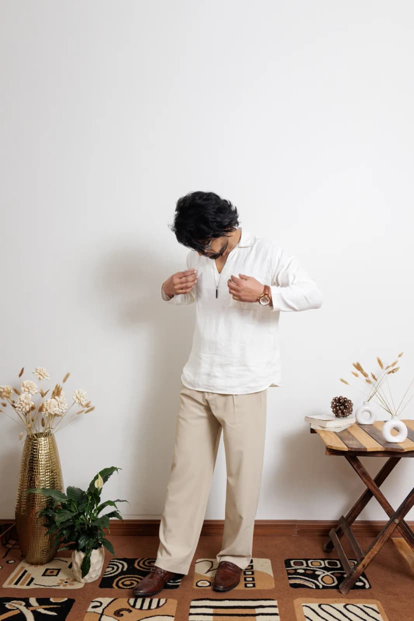 Cloud White Linen Breeze Kurta Shirt