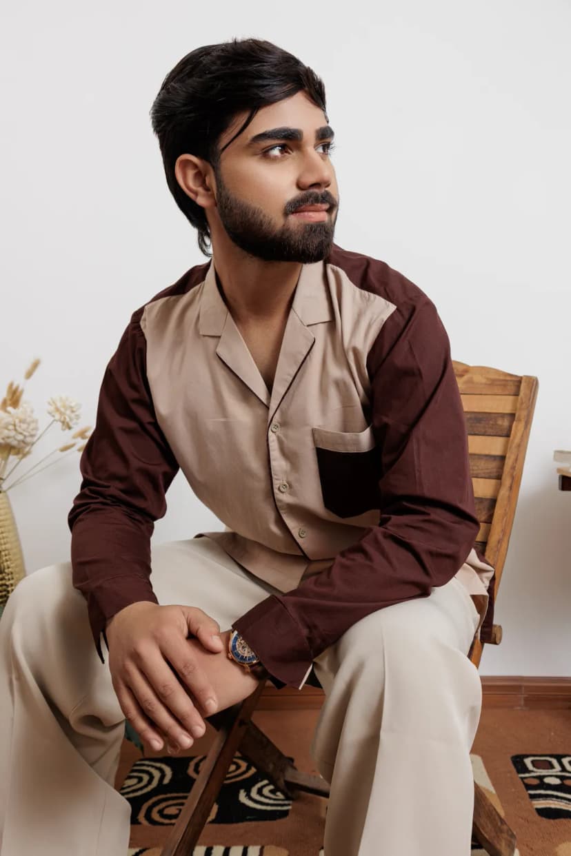 Earth Tone Cuban Collar Shirt