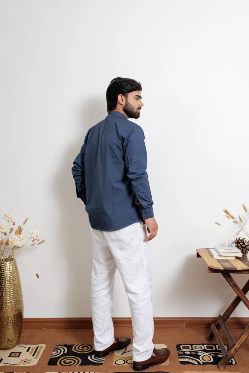 Urban Teal Mandarin Cotton Shirt