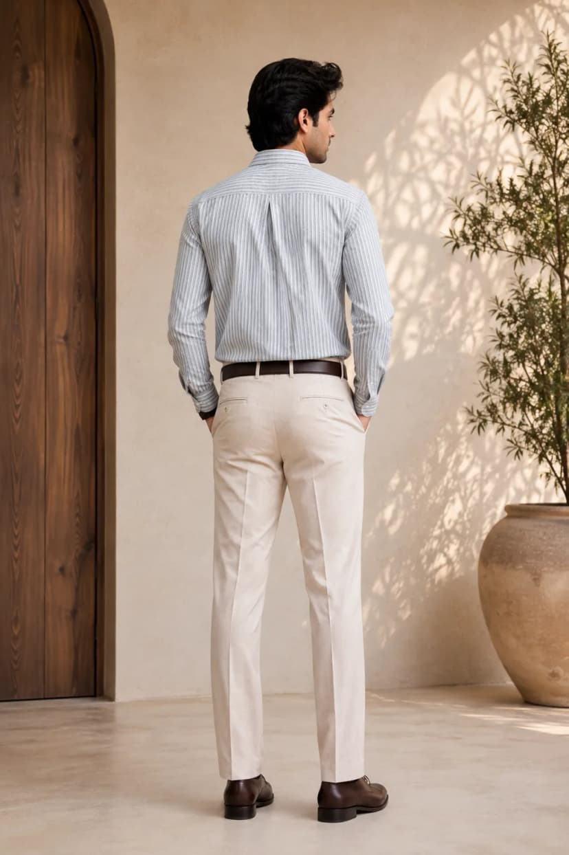 Grey Beige Striped Cotton Linen Shirt for Men alternate view